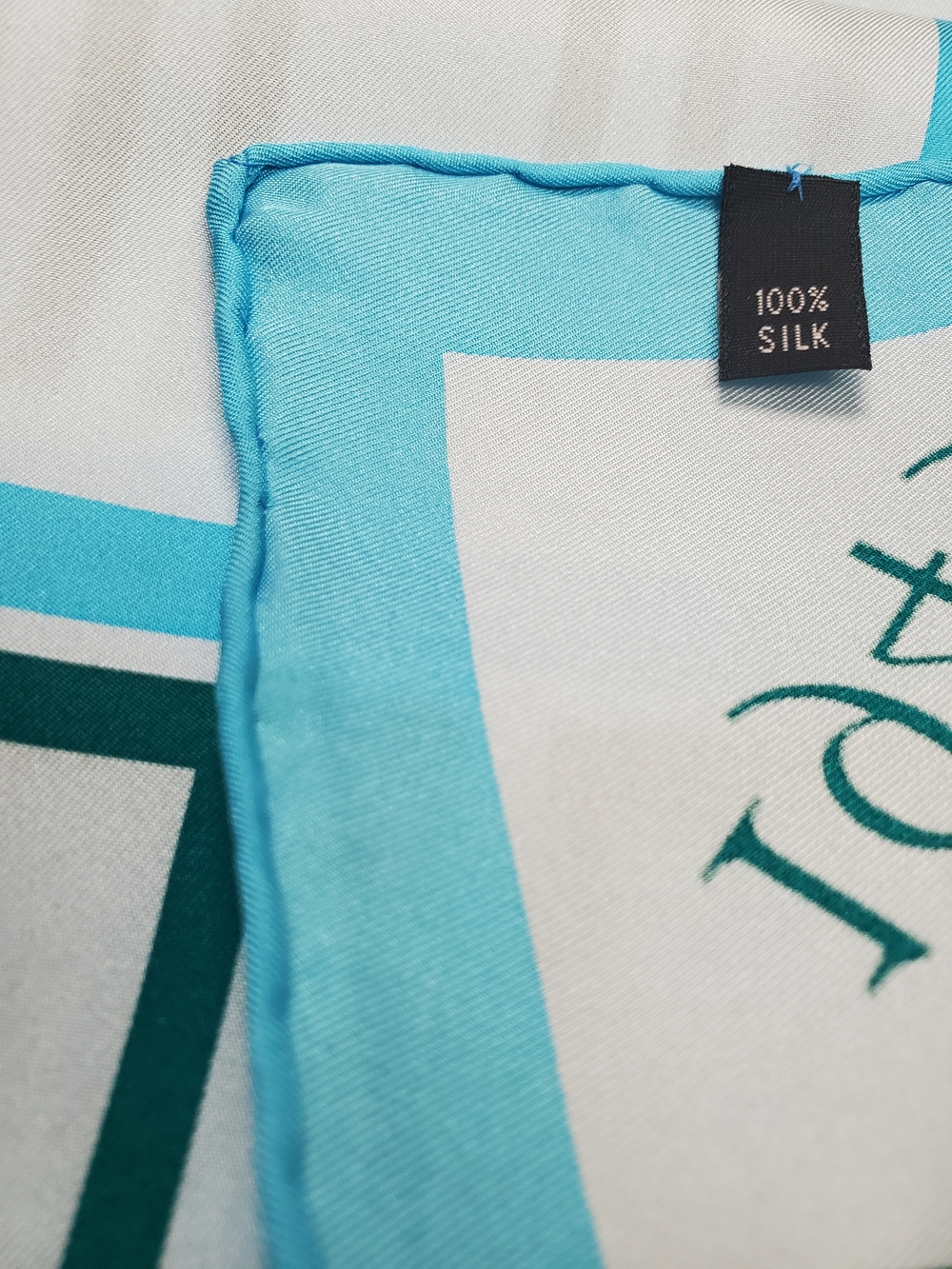 Vntg 100% Silk Scarf Geometric MCM Space Age 1949 Graphic Turquoise Blue. Korea - Picture 5 of 10